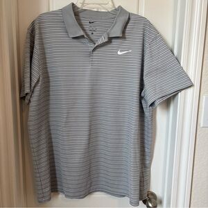 Nike Men's Polo Shirt in Gray, Black and White Stripes